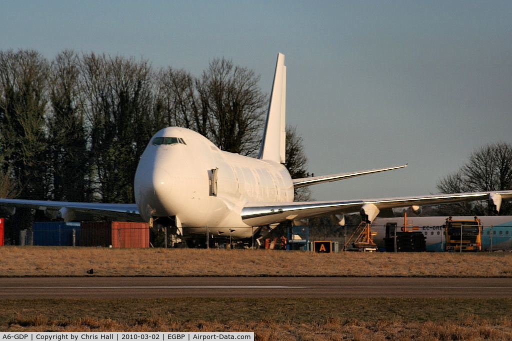 A6-GDP, 1975 Boeing 747-2B4B C/N 21098, ex Dubai Air Wing, being scrapped at Kemble