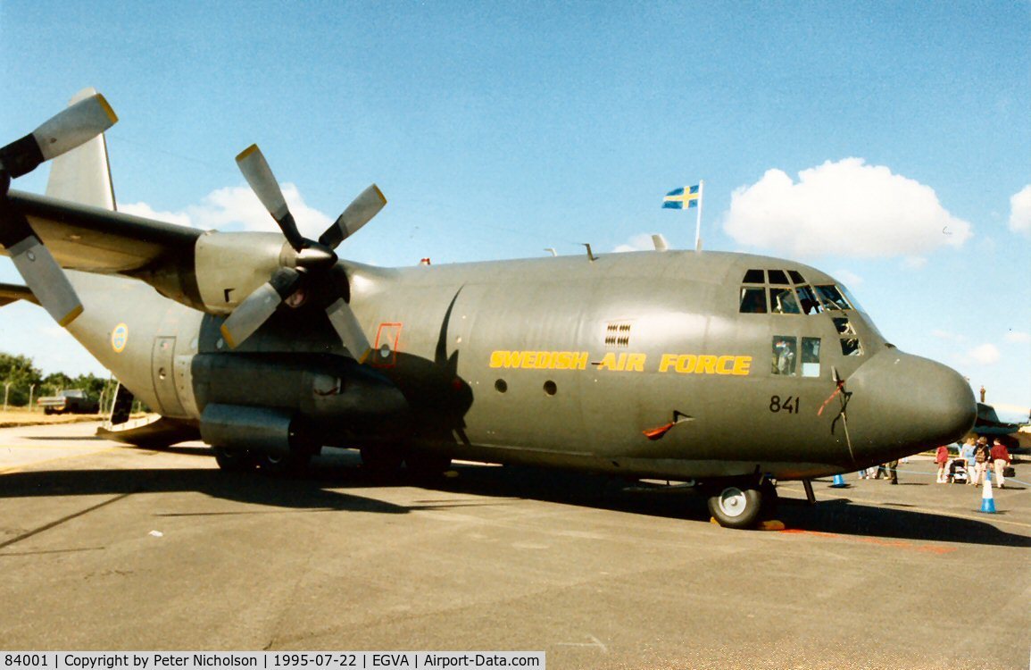 84001, 1964 Lockheed C-130H Hercules C/N 382-4039, C-130H Hercules of F7 Wing Royal Swedish Air Force in the static park at the 1995 Intnl Air Tattoo at RAF Fairford.