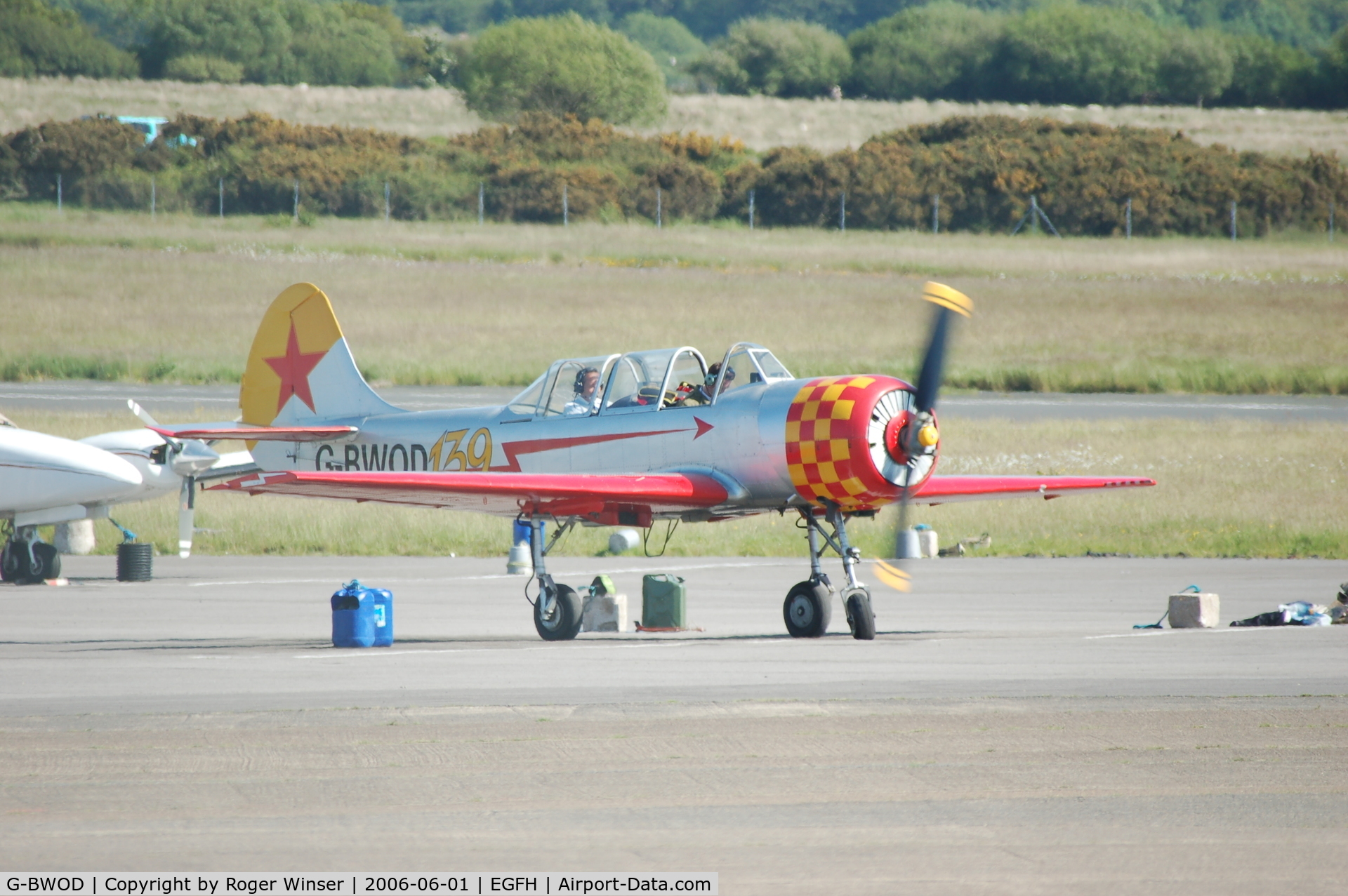 G-BWOD, 1983 Bacau Yak-52 C/N 833810, Based at Swansea Airport 2006 -2009. Re-registered G-STNR on 1st December 2010.