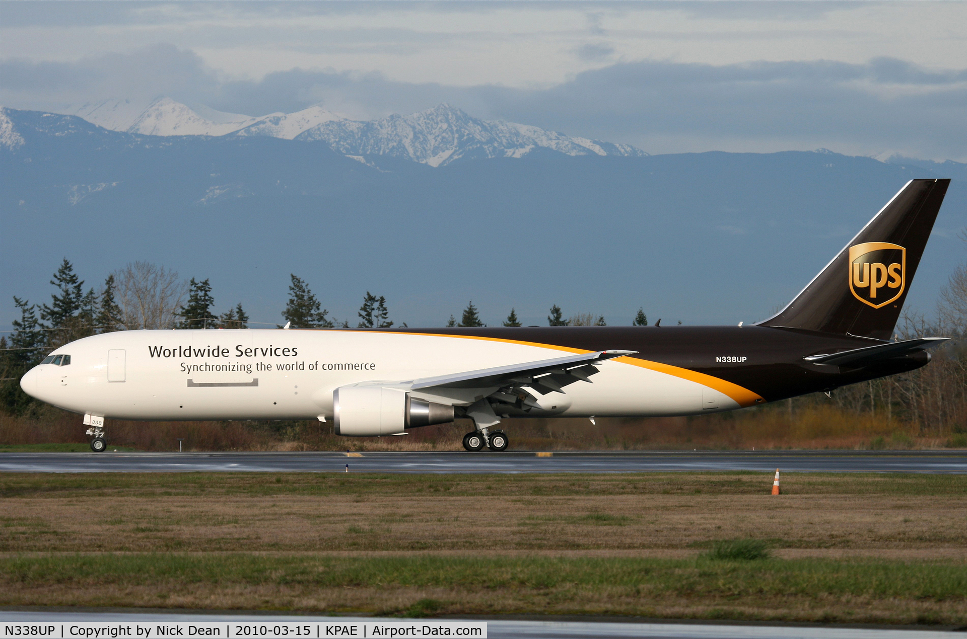 N338UP, 2010 Boeing 767-34AF C/N 37944, KPAE Boeing 269 completeing the highspeed on 16R prior to departing on 34L for the first flight