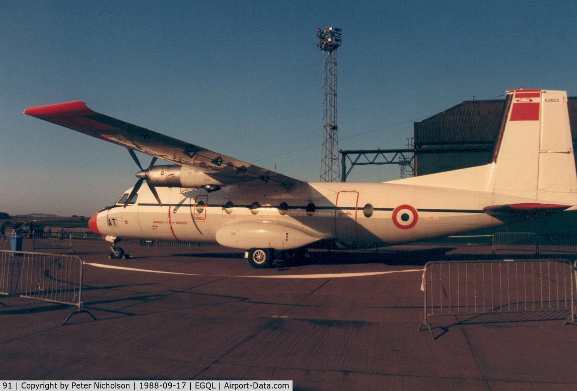 91, Aerospatiale N-262D-51 Fregate C/N 91, Nord 262D Fregate of ET-65 French Air Force in the static park at the 1988 RAF Leuchars Airshow.