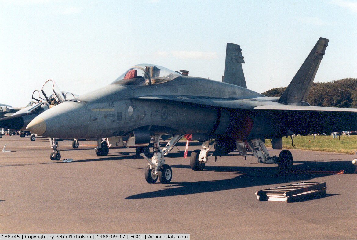 188745, McDonnell Douglas CF-188A Hornet C/N 0318/A263, CF-18A of 1 Canadian Air Group on display at the 1988 RAF Leuchars Airshow.