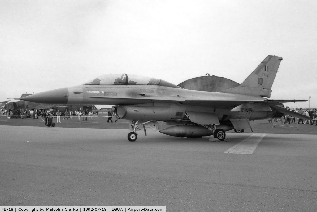FB-18, General Dynamics F-16BM Fighting Falcon C/N 6J-18, SABCA F-16BM Fighting Falcon at RAF Upper Heyford in 1992.