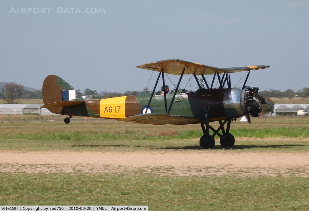 VH-AGH, 1937 Avro 643 Cadet II C/N R3/LT/3135, Taken at Melton, Victoria, airfield, at the airshow commemorating the 100th anniversary of the first controlled powered flight in Australia on 18 March 1910 by Harry Houdini