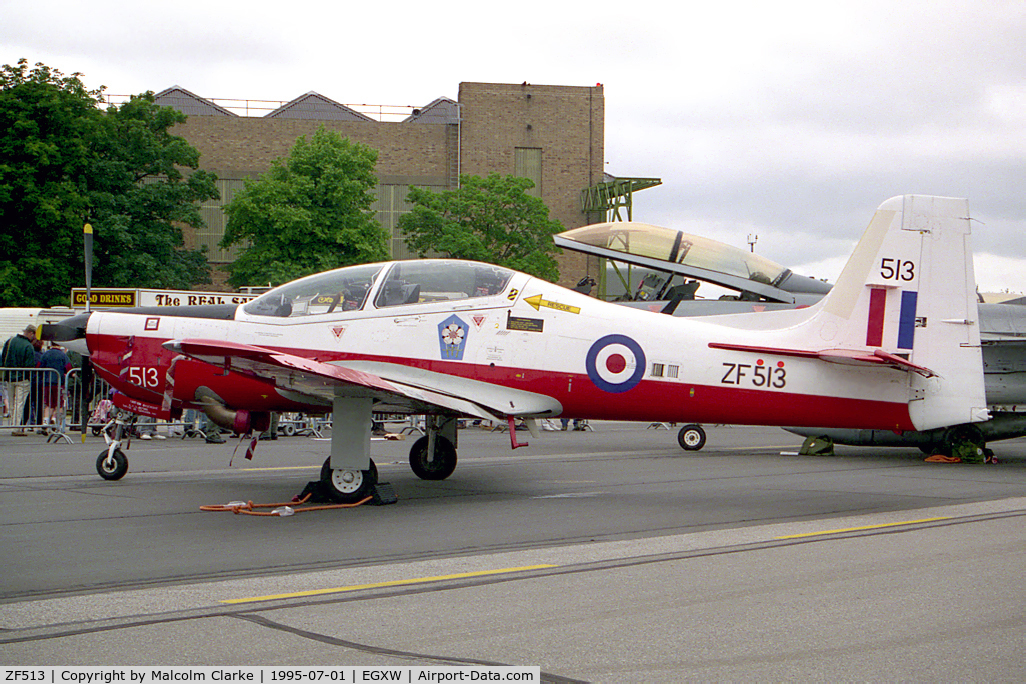 ZF513, 1992 Short S-312 Tucano T1 C/N S157/T128, Short S-312 Tucano T1. From RAF No 1 FTS, Linton-on-Ouse at RAF Waddington's Air Show in 1995.