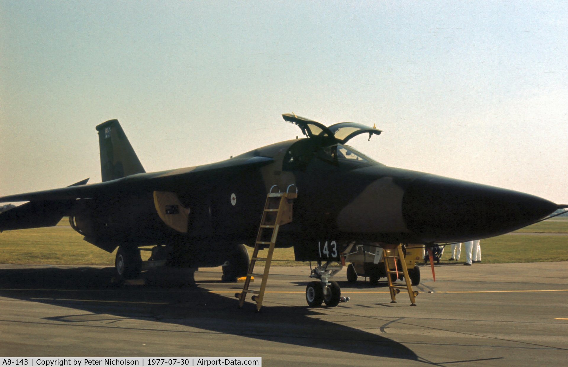 A8-143, 1973 General Dynamics F-111C Aardvark C/N D1-19, F-111C of 6 Squadron Royal Australian Air Force at the 1977 Royal Review at RAF Finningley.