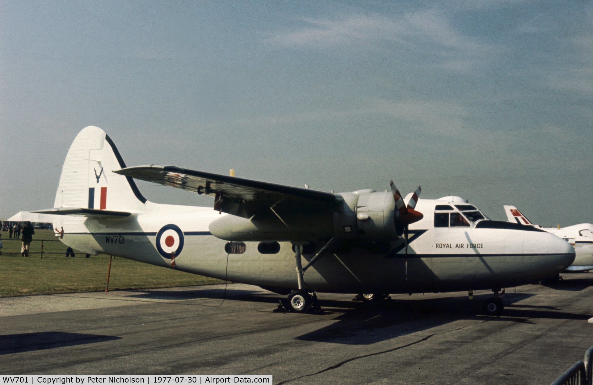 WV701, 1953 Hunting Percival P-66 Pembroke C1 C/N PAC/66/04, Pembroke C.1 of 60 Squadron on display at the 1977 Royal Review at RAF Finningley.