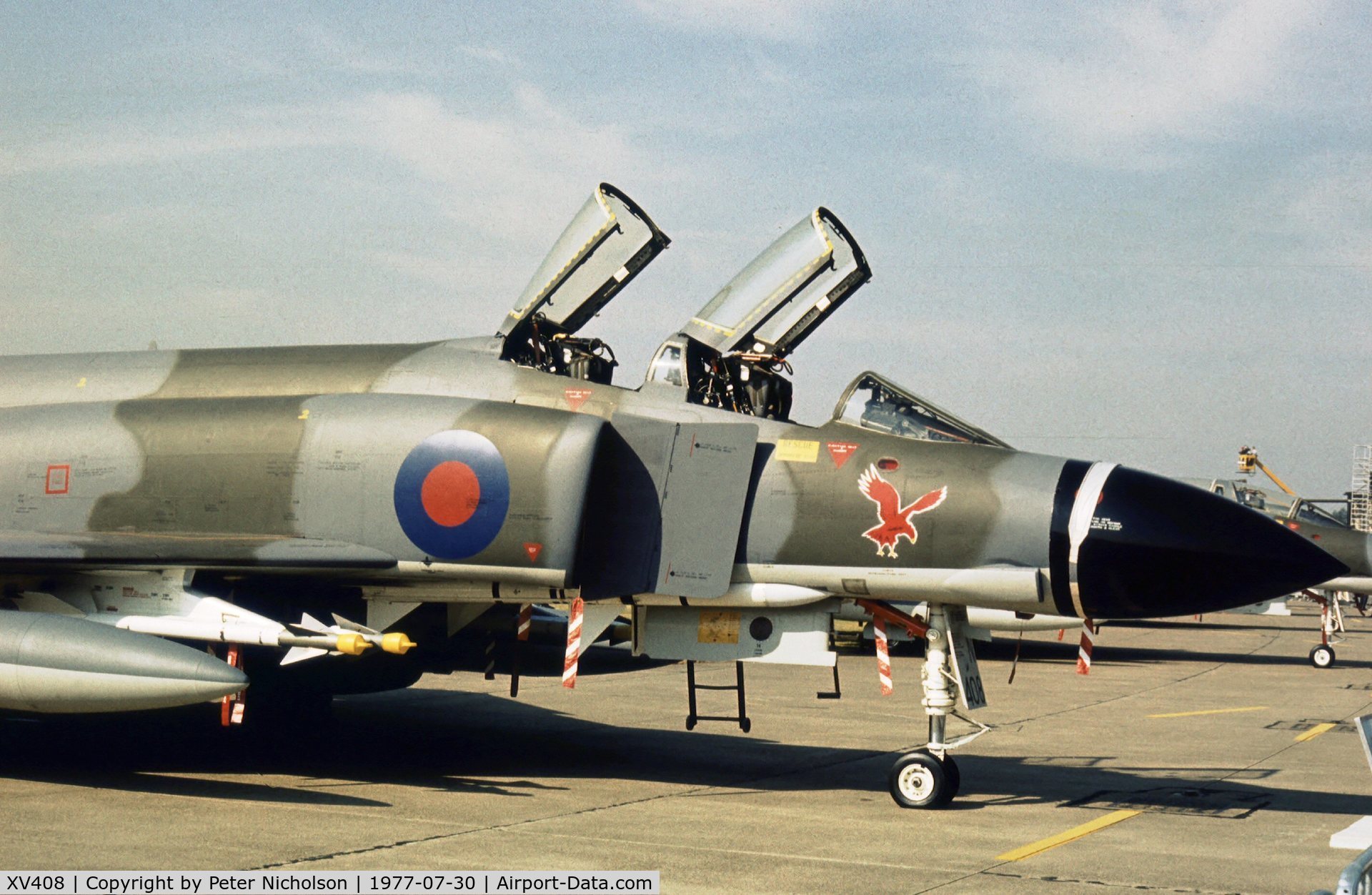 XV408, 1968 McDonnell Douglas Phantom FGR2 C/N 2946, Phantom FGR.2 of 23 Squadron on display at the 1977 Royal Review at RAF Finningley.