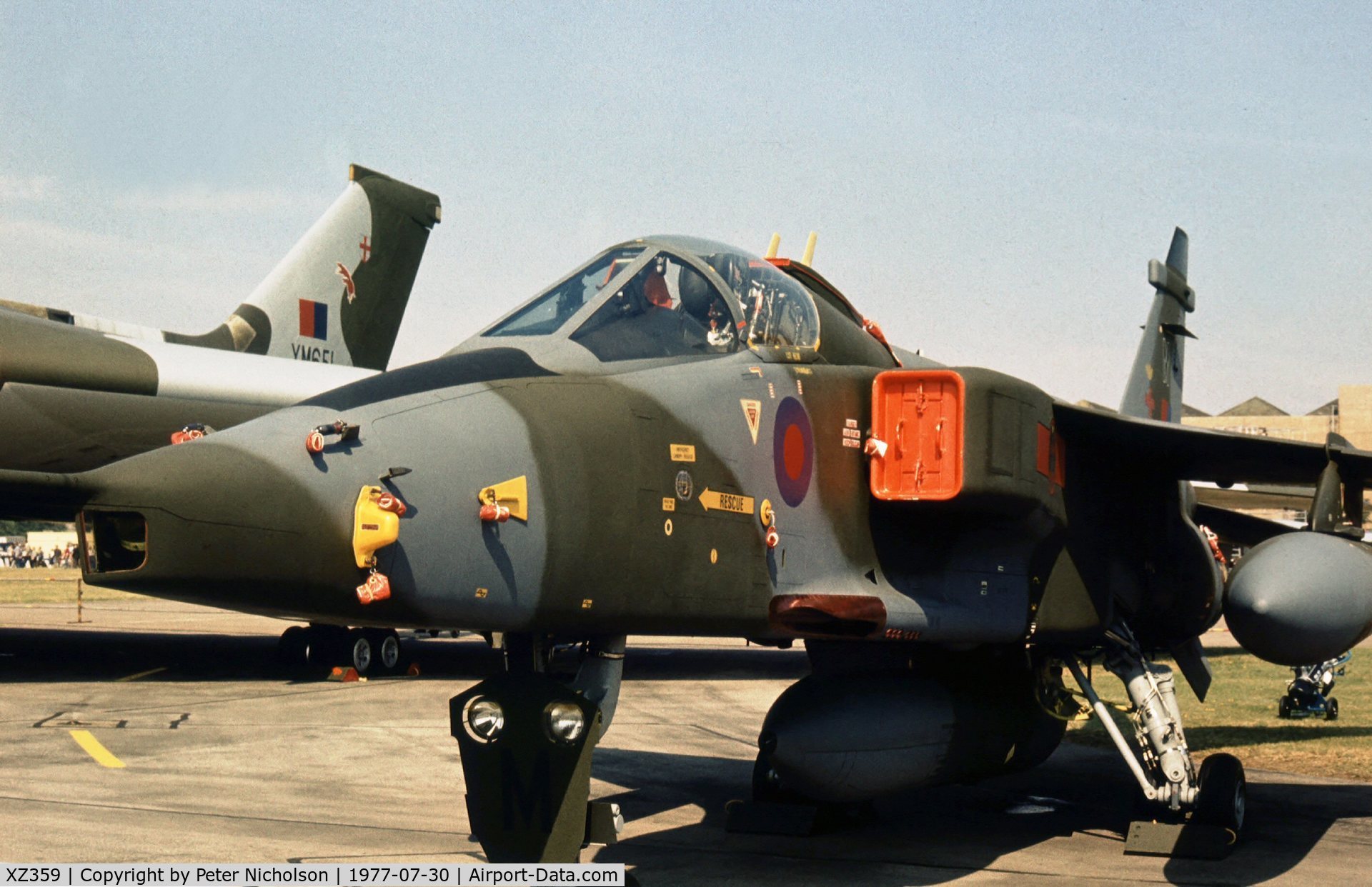 XZ359, 1976 Sepecat Jaguar GR.1 C/N S.126, Jaguar GR.1 of 41 Squadron on display at the 1977 Royal Review at RAF Finningley.