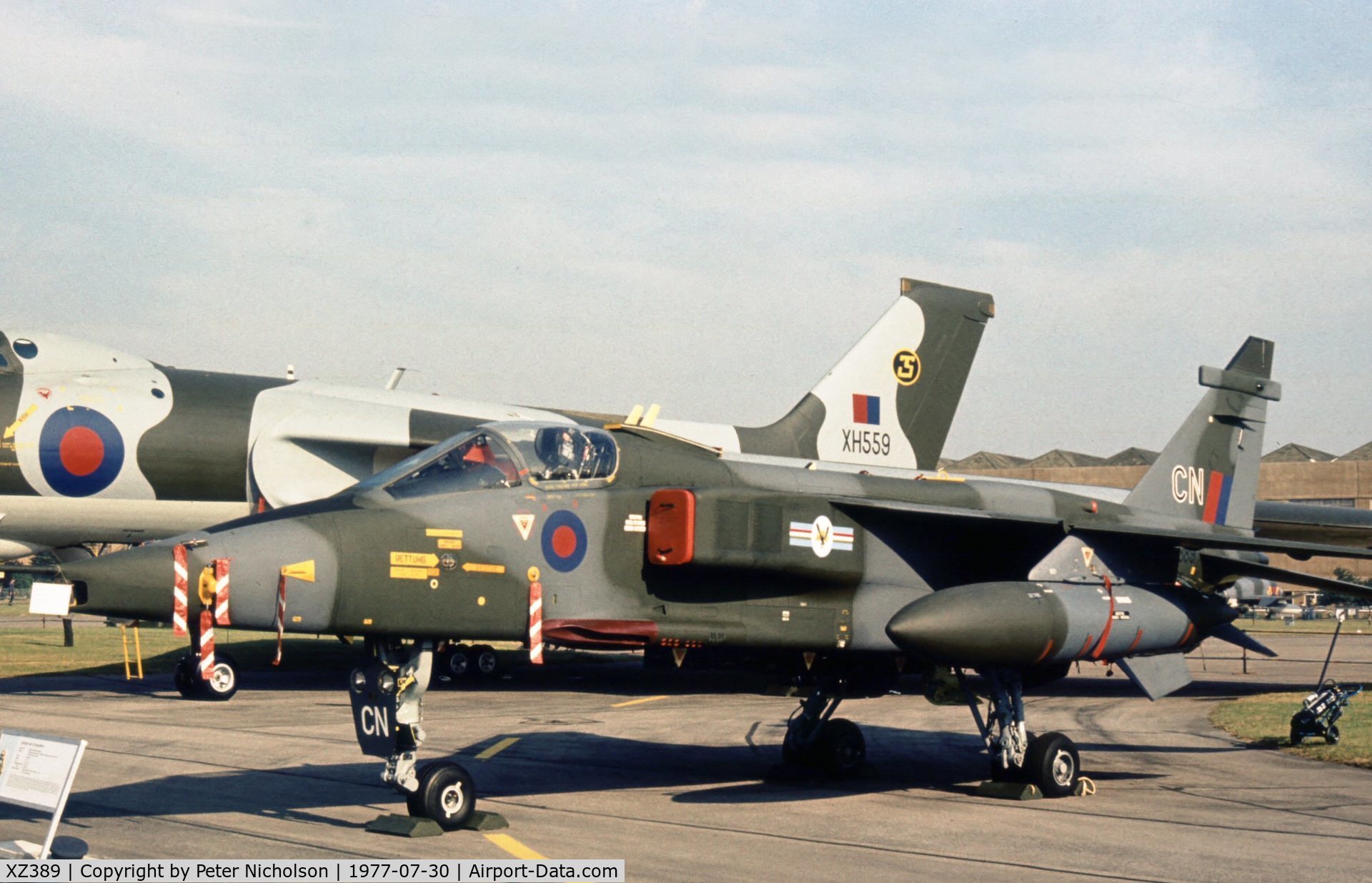 XZ389, 1977 Sepecat Jaguar GR.1 C/N S.154, Jaguar GR.1 of 20 Squadron on display at the 1977 Royal Review at RAF Finningley.