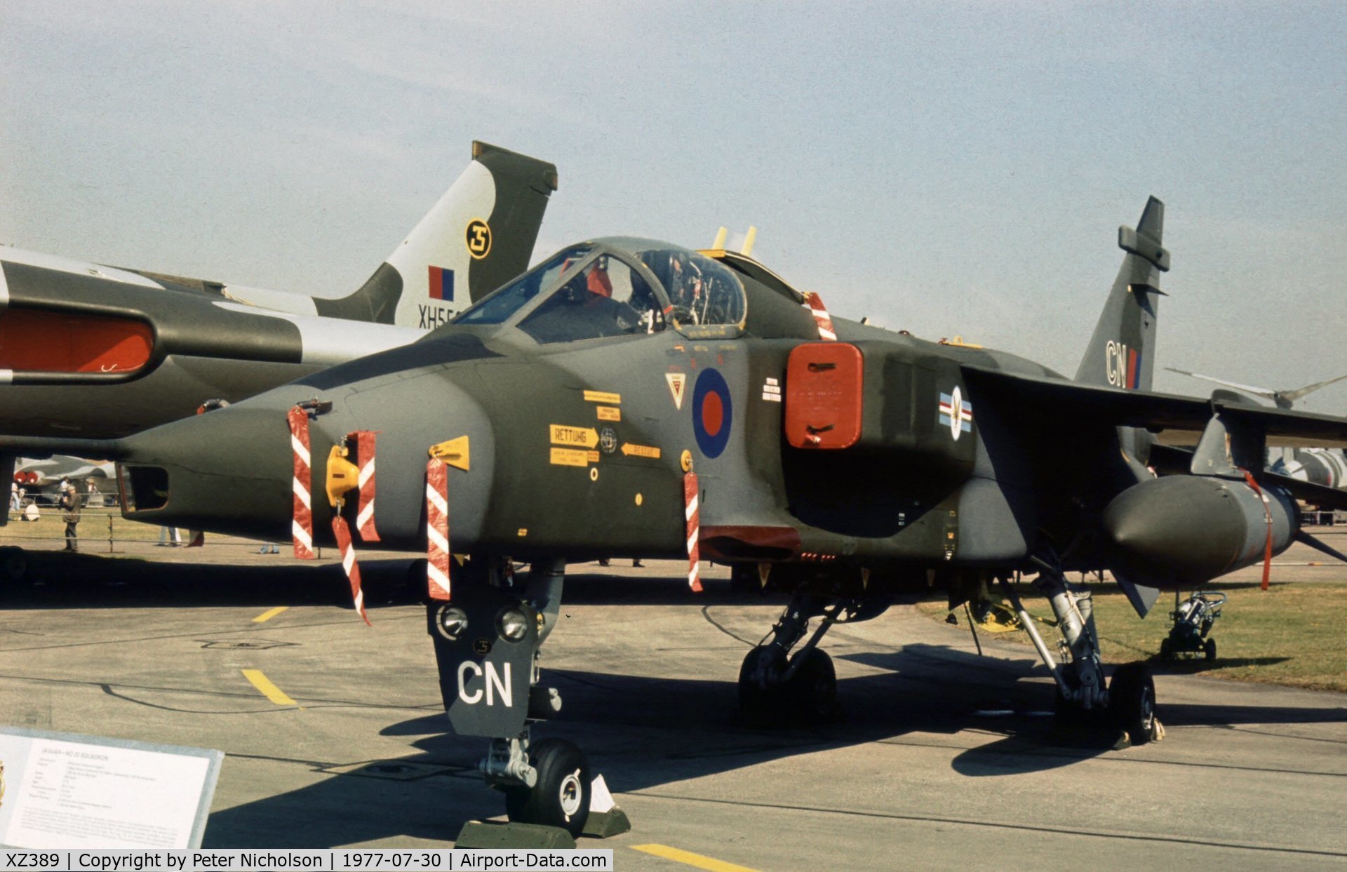 XZ389, 1977 Sepecat Jaguar GR.1 C/N S.154, Another view of the 20 Squadron Jaguar GR.1 on display at the 1977 Royal Review at RAF Finningley.