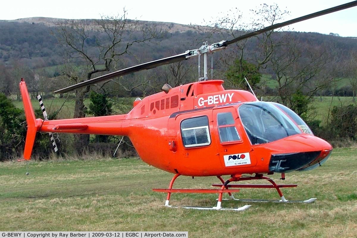 G-BEWY, 1969 Bell 206B JetRanger II C/N 348, Bell 206B-2 Jet Ranger II [348] Cheltenham~G 12/03/2009. Seen at Cheltenham Racecourse during Gold Cup Week.