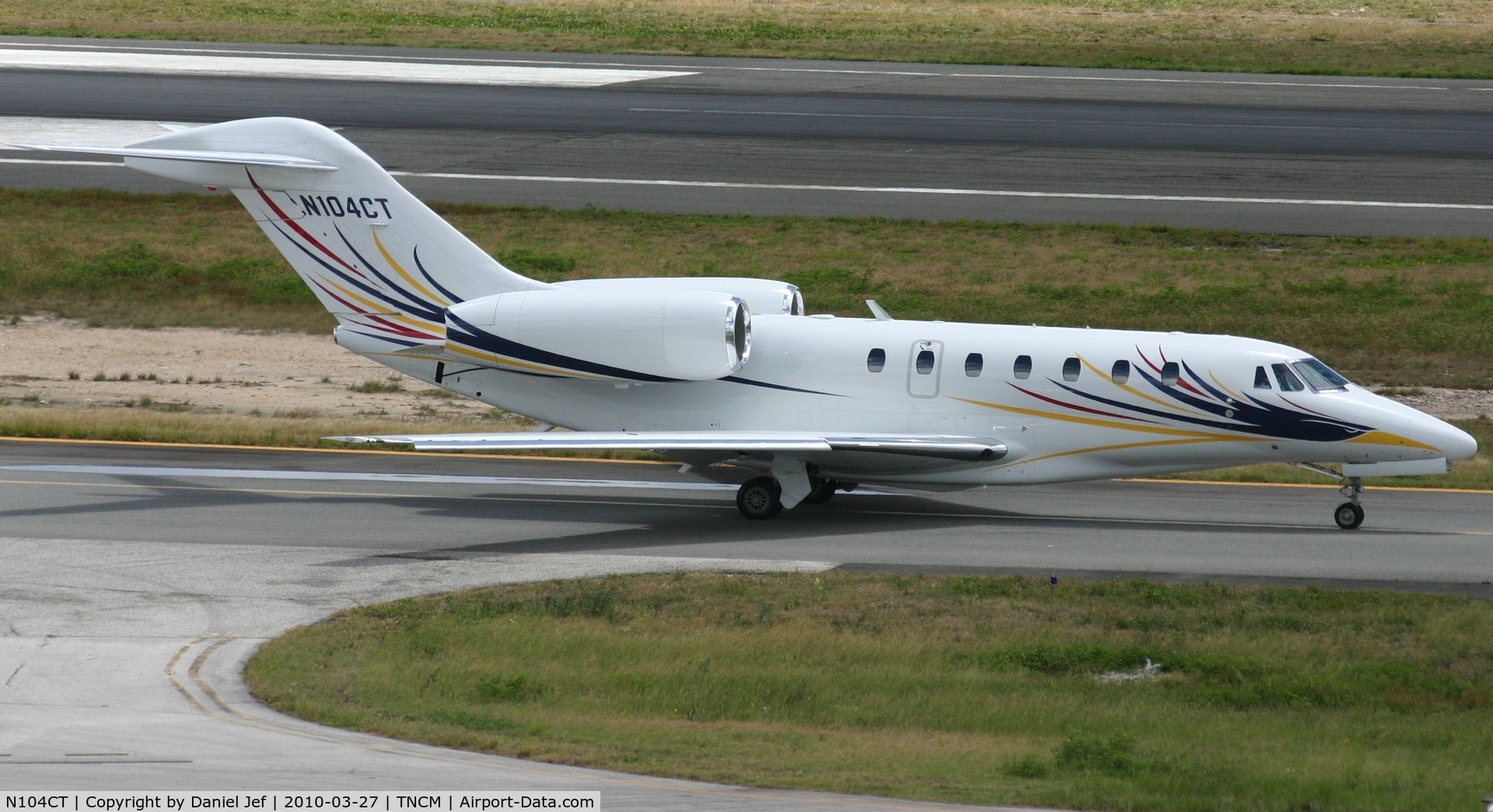 N104CT, 2007 Cessna 750 Citation X Citation X C/N 750-0275, N104CT taxing to the holding point alpha for take off TNCM