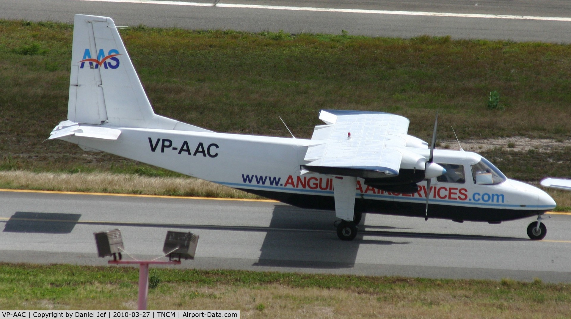 VP-AAC, 1981 Britten-Norman BN-2A-26 Islander C/N 919, VP-AAC taxing via the bypass to the holding point alpha for take off at TNCM