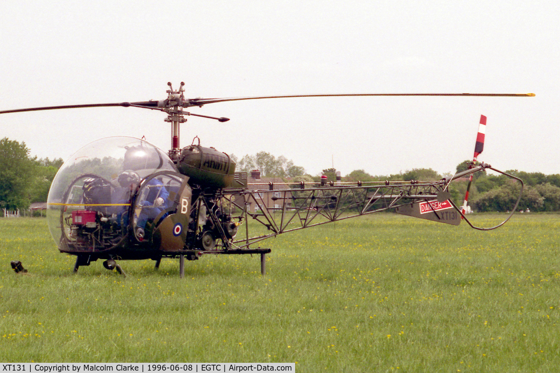 XT131, 1964 Westland Sioux AH.1 C/N 1540, Agusta Sioux AH1 at Cranfield Airport in 1996.
