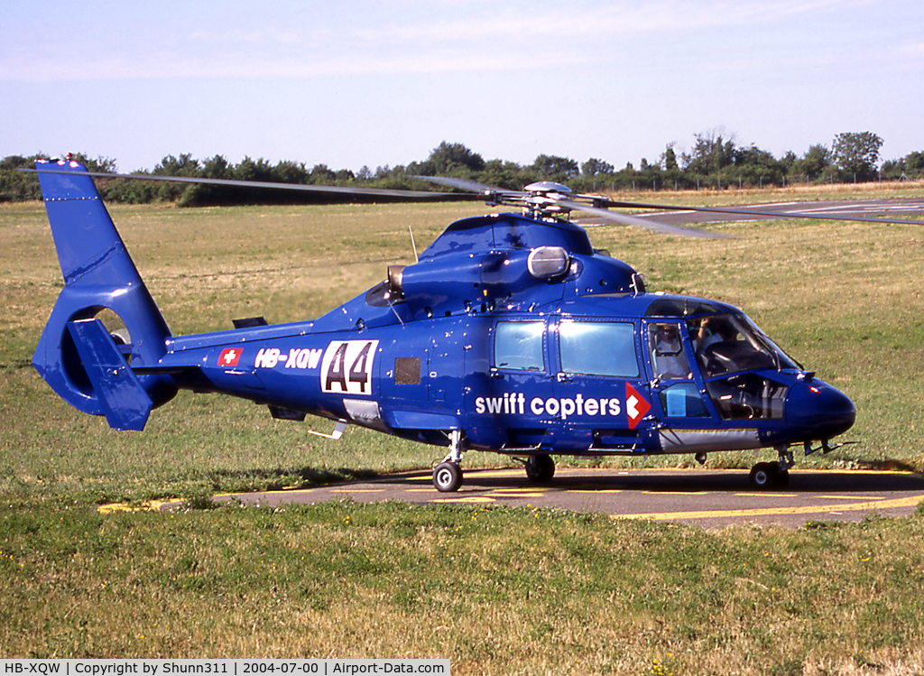 HB-XQW, 1990 Aérospatiale AS-365N-2 Dauphin C/N 6350, Parked at the Magny-Court Heliport during Formula One GP 2004