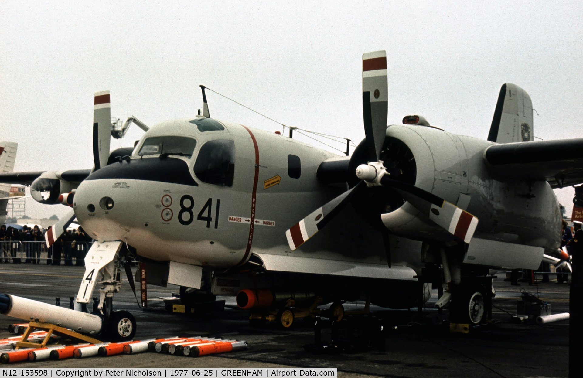 N12-153598, Grumman S-2E Tracker C/N 342C, Another view of the VC-816 Squadron Tracker of the Royal Australian Navy on display at the 1977 Intnl Air Tattoo at RAF Greenham Common.
