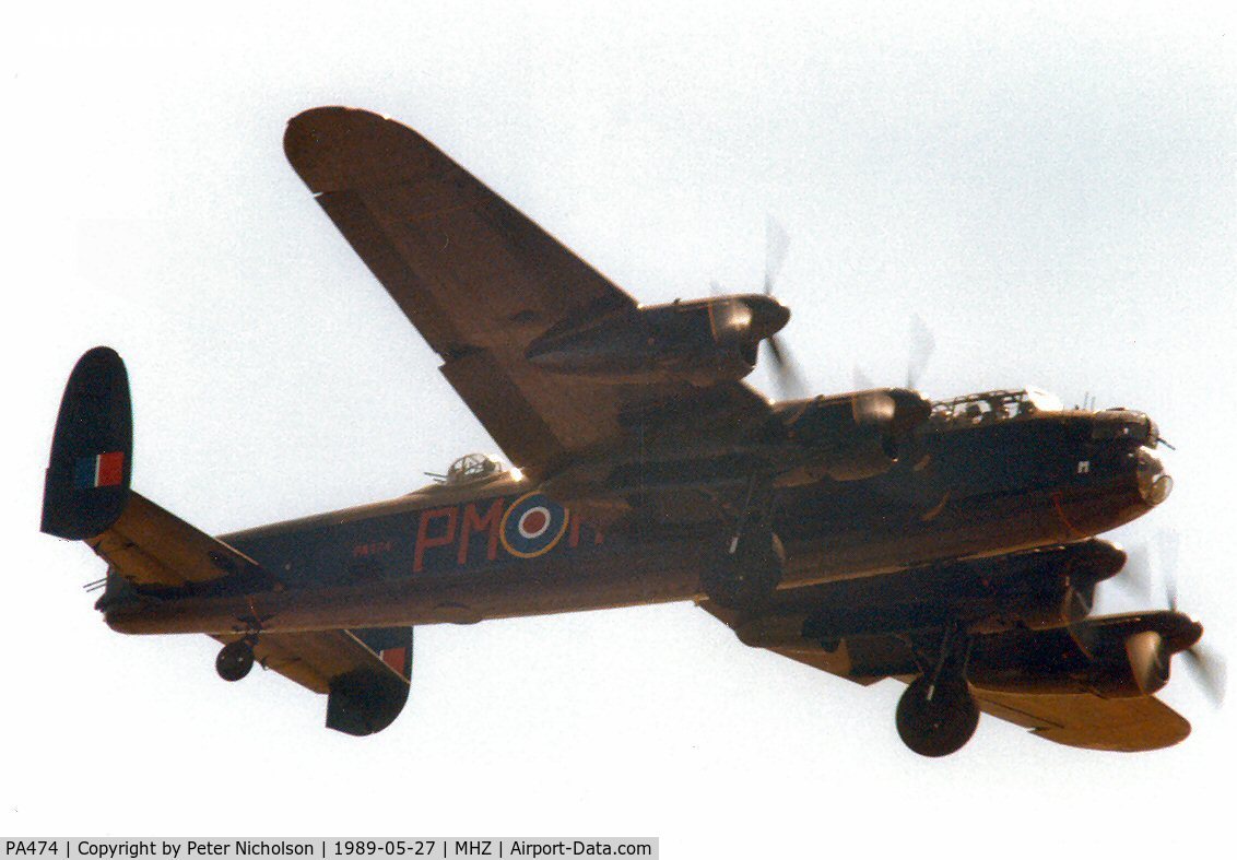 PA474, 1945 Avro 683 Lancaster B1 C/N VACH0052/D2973, The Battle of Britain Memorial Flight's Lancaster was flown at the 1989 Mildenhall Air Fete.