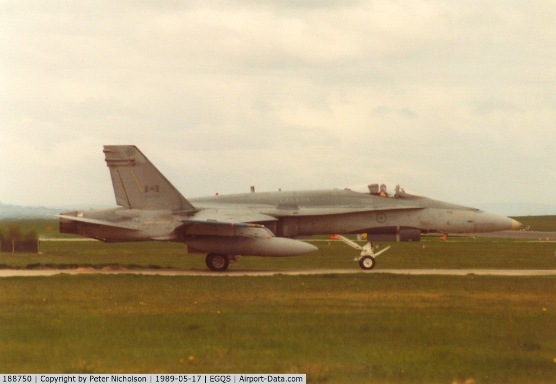 188750, McDonnell Douglas CF-188A Hornet C/N 0237/A188, CF-18A Hornet of 1 Canadian Air Division at RAF Lossiemouth in May 1989.