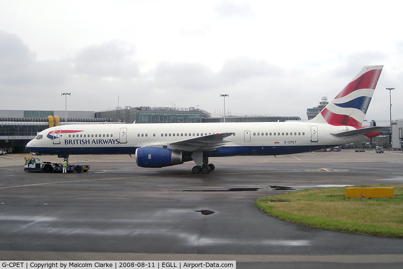 G-CPET, 1998 Boeing 757-236 C/N 29115, Boeing 757-236 at London Heathrow in 2008.
