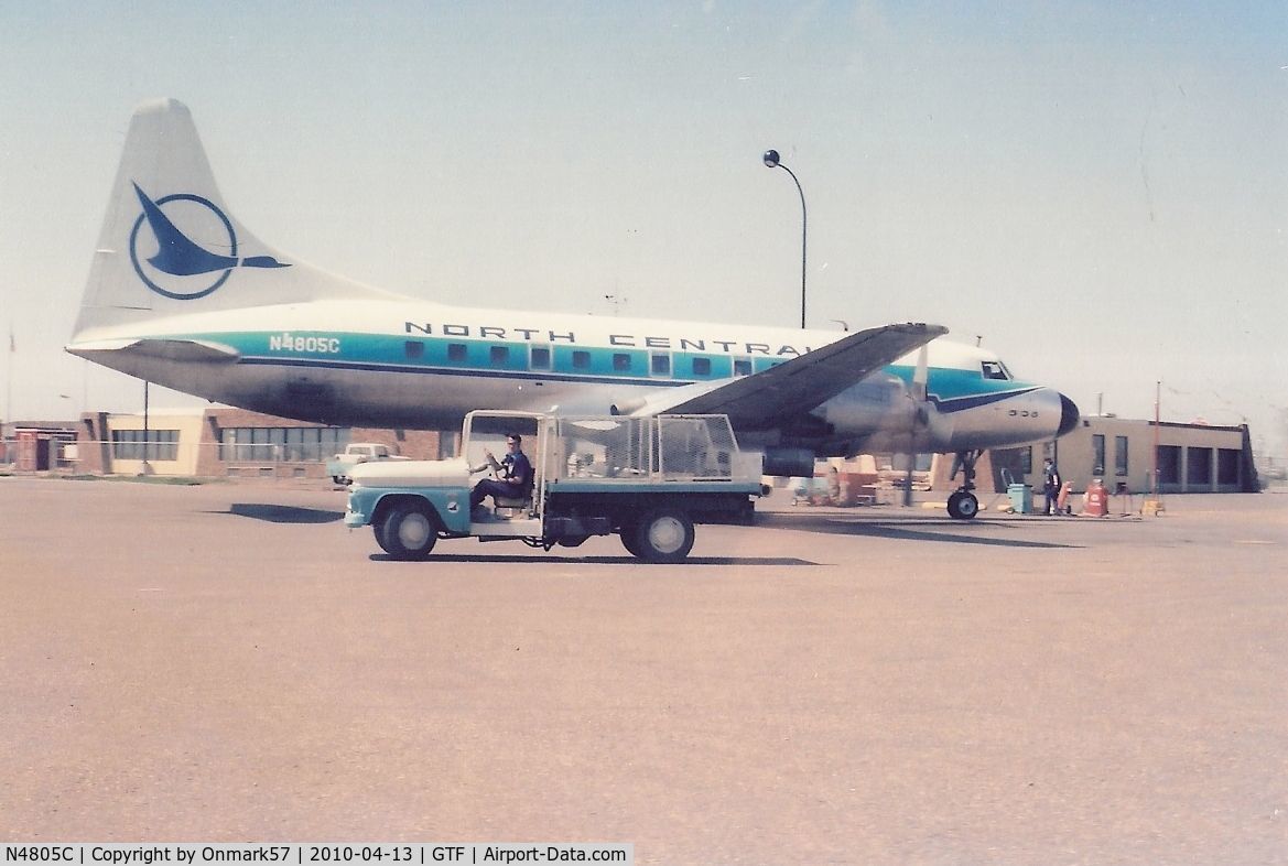 N4805C, Convair 340 C/N 60, N4805C Taxiing into Great Falls, Mt., early 1970's. This was an area some distance from the Terminal.