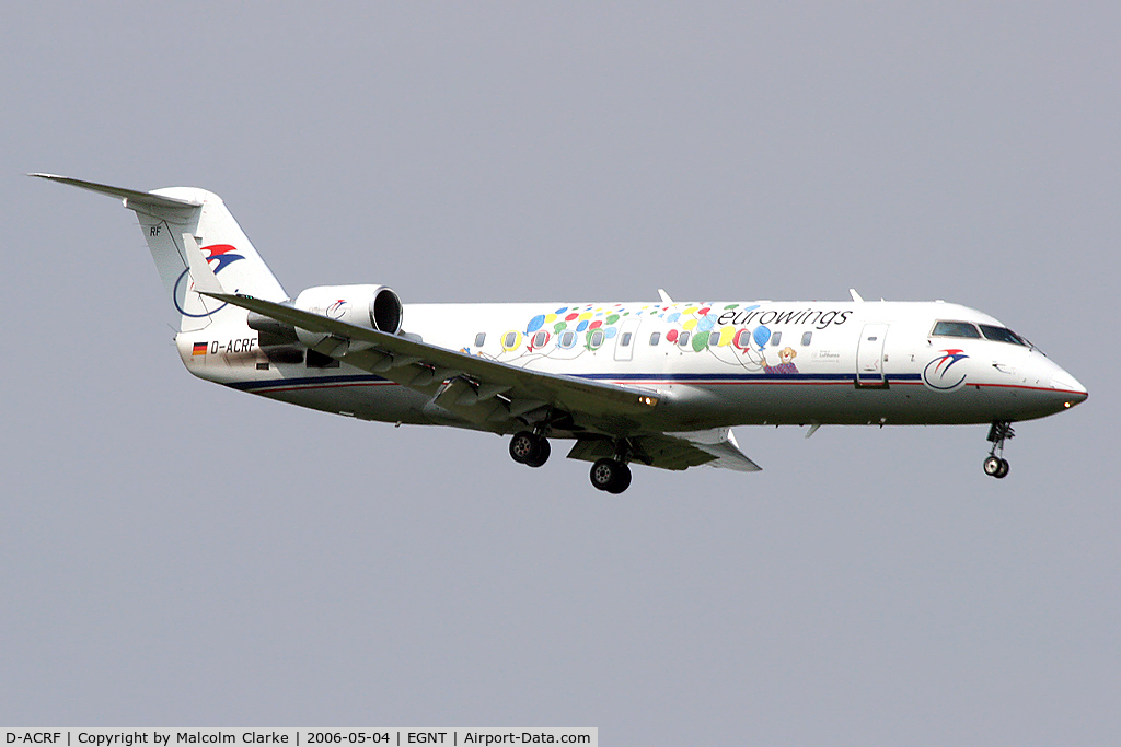 D-ACRF, 2002 Bombardier CRJ-200ER (CL-600-2B19) C/N 7619, Canadair CL-600-2B19 Regional Jet CRJ-200ER at Newcastle Airport in 2006.