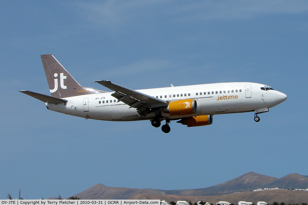 OY-JTE, 1995 Boeing 737-3L9 C/N 27834, Jettime B737 at Arrecife , Lanzarote in March 2010