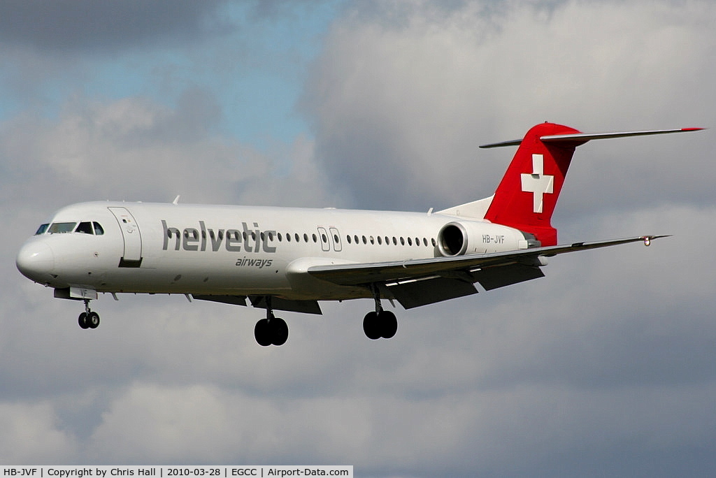 HB-JVF, 1993 Fokker 100 (F-28-0100) C/N 11466, Helvetic Airlines