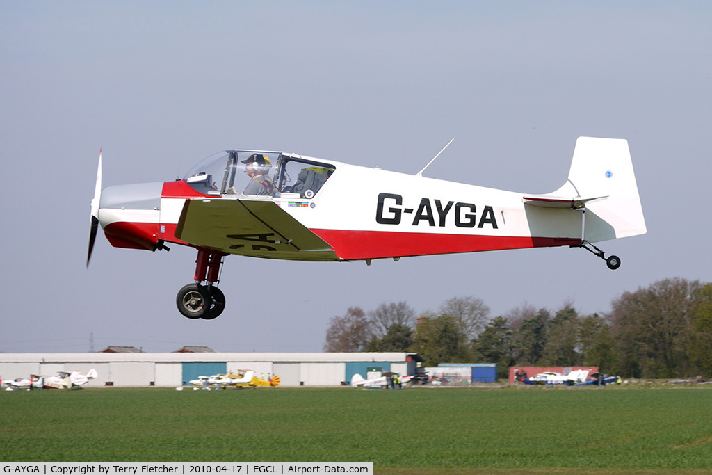 G-AYGA, 1956 SAN Jodel D-117 C/N 436, at Fenland on a fine Spring day for the 2010 Vintage Aircraft Club Daffodil Fly-In