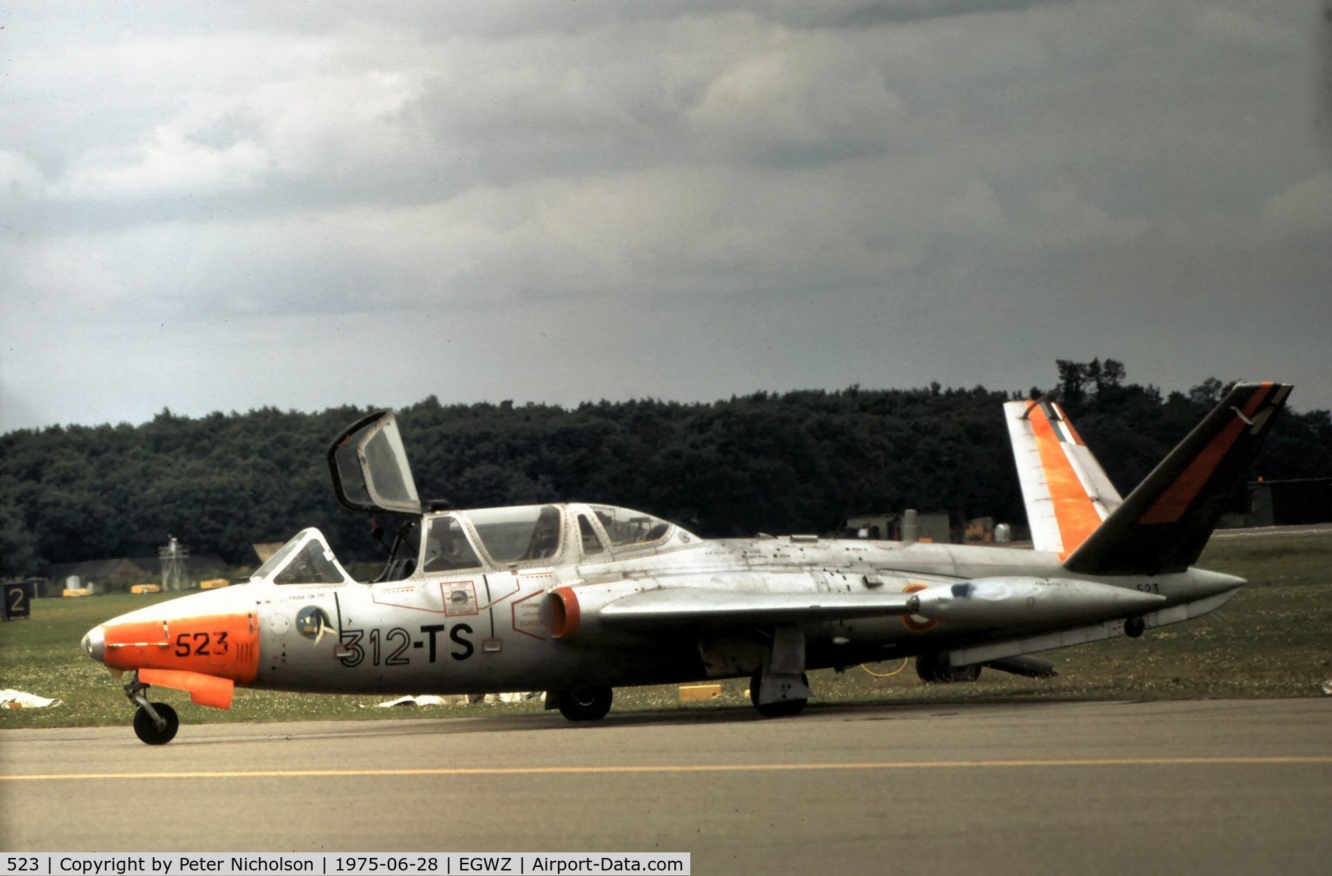 523, Fouga CM-170 Magister C/N 523, CM-170 Magister of French Air Force's GI-312 on display at the 1975 RAF Alconbury Airshow.