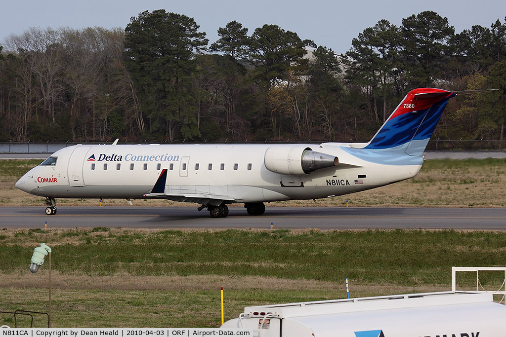 N811CA, 2000 Bombardier CRJ-100ER (CL-600-2B19) C/N 7380, Delta Connection (Comair) N811CA taxiing to RWY 23 for departure to JFK.