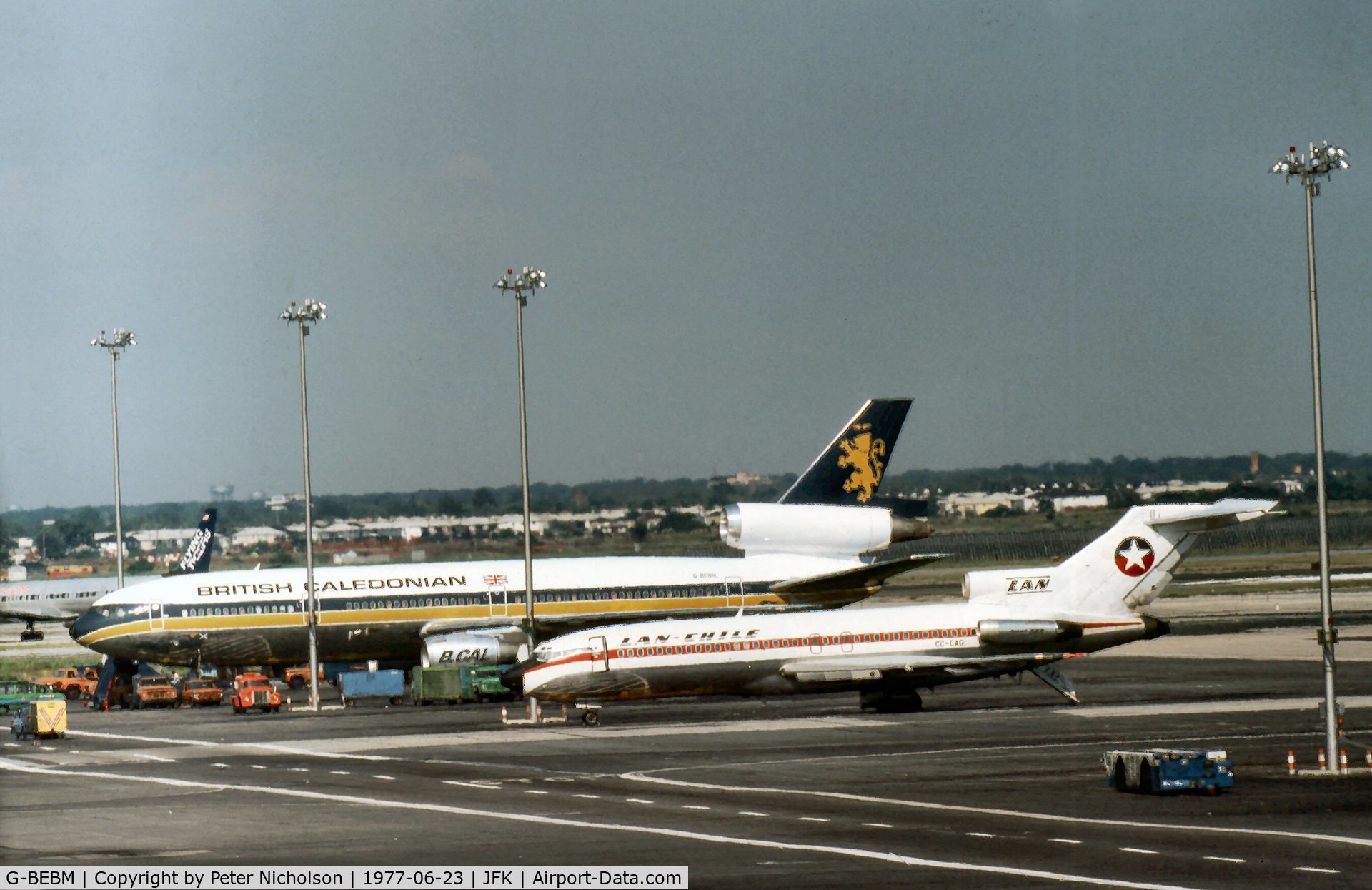G-BEBM, 1975 McDonnell Douglas DC-10-30F C/N 46921, DC-10-30 of British Caledonian Airways parked at Kennedy in the Summer of 1977.