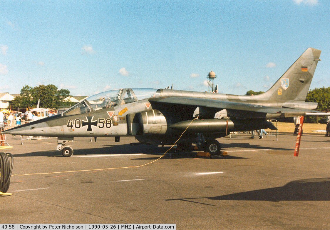 40 58, Dassault-Dornier Alpha Jet A C/N 0058, Alpha Jet of JBG-43 on display at the 1990 RAF Mildenhall Air Fete.