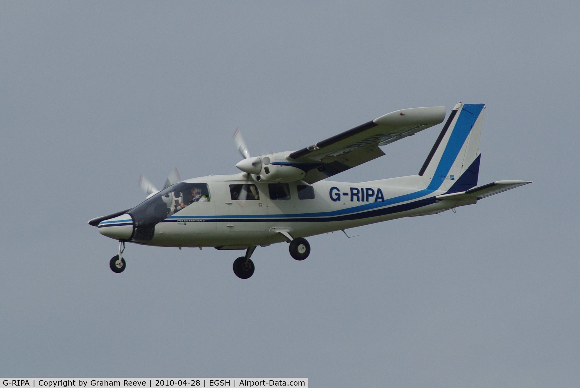 G-RIPA, 2003 Partenavia P-68 Observer C/N 423-23-OB2, Landing at Norwich.