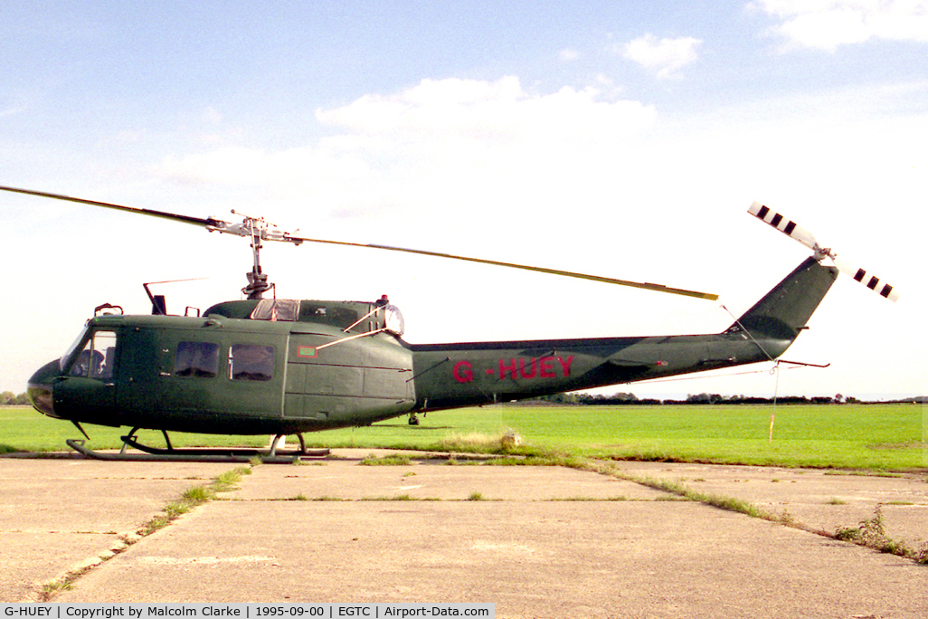 G-HUEY, 1973 Bell UH-1H Iroquois C/N 13560, Bell UH-1H Iroquois (205) at Cranfield Airport in 1995.