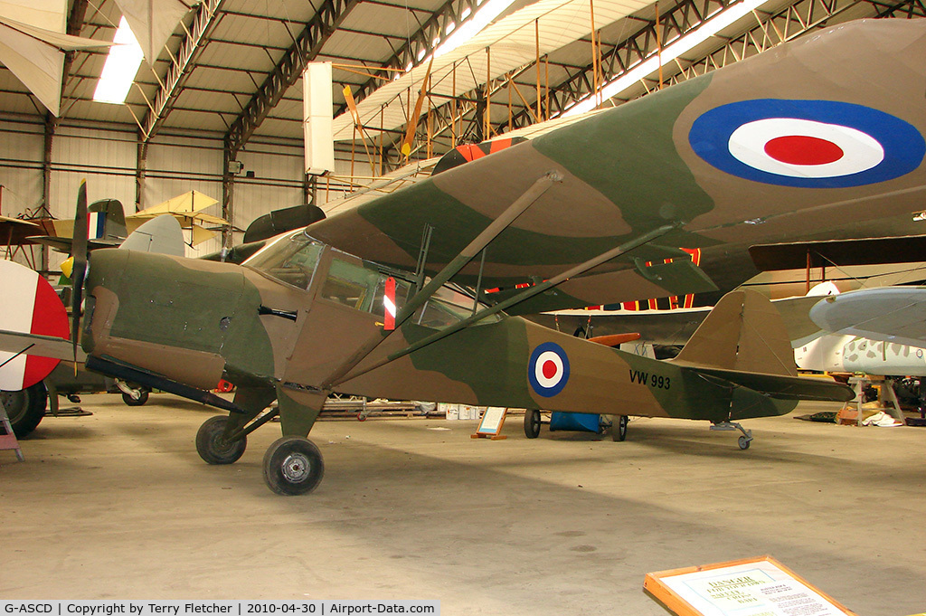 G-ASCD, 1962 Beagle A-61 Terrier 2 C/N B.615, 1962 Beagle Aircraft Ltd BEAGLE A.61 SERIES 2 wears former marks VW993 and is displayed at the Yorkshire Air Museum at Elvington