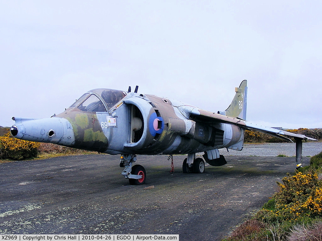 XZ969, British Aerospace Harrier GR.3 C/N 712205, at the Royal Naval School of Fire Fighting, Predannack Airfield, Cornwall