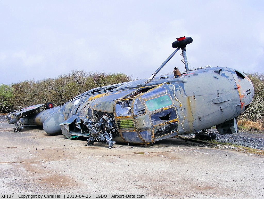 XP137, 1962 Westland Wessex HAS.3 C/N WA70, Westland Wessex HU5 at the Royal Naval School of Fire Fighting, Predannack Airfield, Cornwall