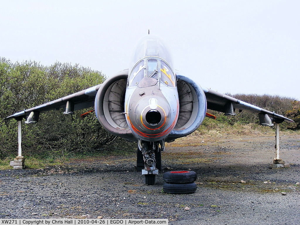 XW271, 1971 Hawker Siddeley Harrier T.4 C/N 212010, at the Royal Naval School of Fire Fighting, Predannack Airfield, Cornwall