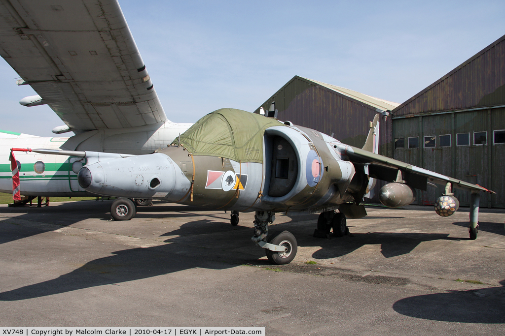 XV748, 1969 Hawker Siddeley Harrier GR.3 C/N 712011, Hawker Siddeley Harrier GR3 at the Yorkshire Air Museum, Elvington, UK in 2010. Originally built in 1969 as a GR1 before later conversion to a GR3.