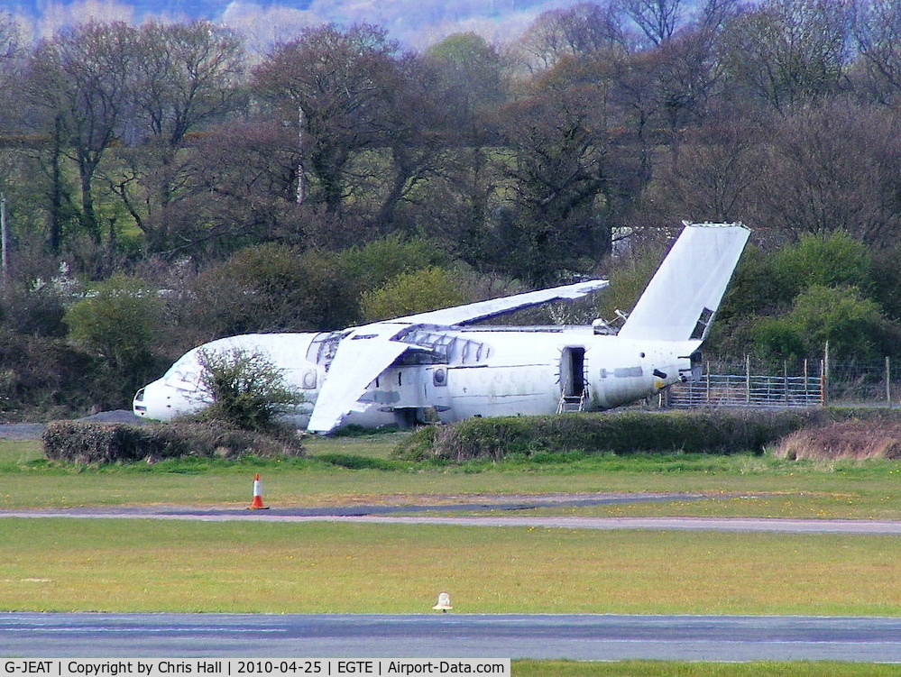 G-JEAT, 1987 British Aerospace BAe.146-100 C/N E1071, on the fire dump at Exeter Airport