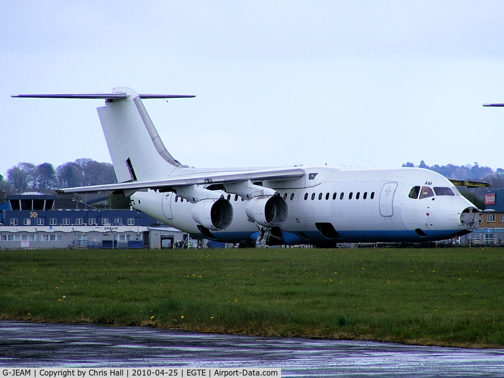 G-JEAM, 1989 British Aerospace BAe.146-300 C/N E3128, in storage at Exeter Airport