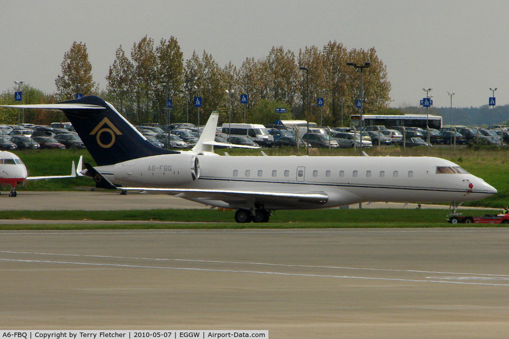 A6-FBQ, 2007 Bombardier BD-700-1A11 Global 5000 C/N 9282, Global Express being parked  at Luton