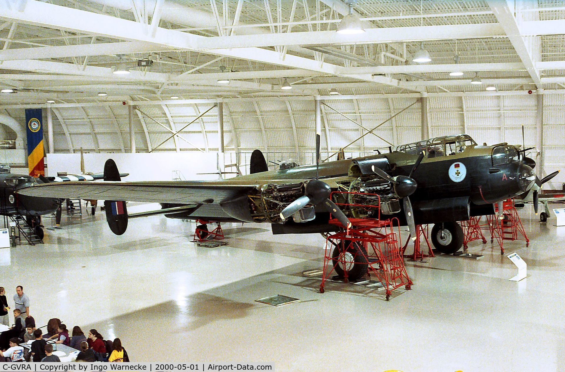 C-GVRA, 1945 Victory Aircraft Avro 683 Lancaster BX C/N FM 213 (3414), Avro (Victory Aircraft) Lancaster B Mk.X, engines undergoing maintenance at the Canadian Warplane Heritage Museum, Hamilton Ontario