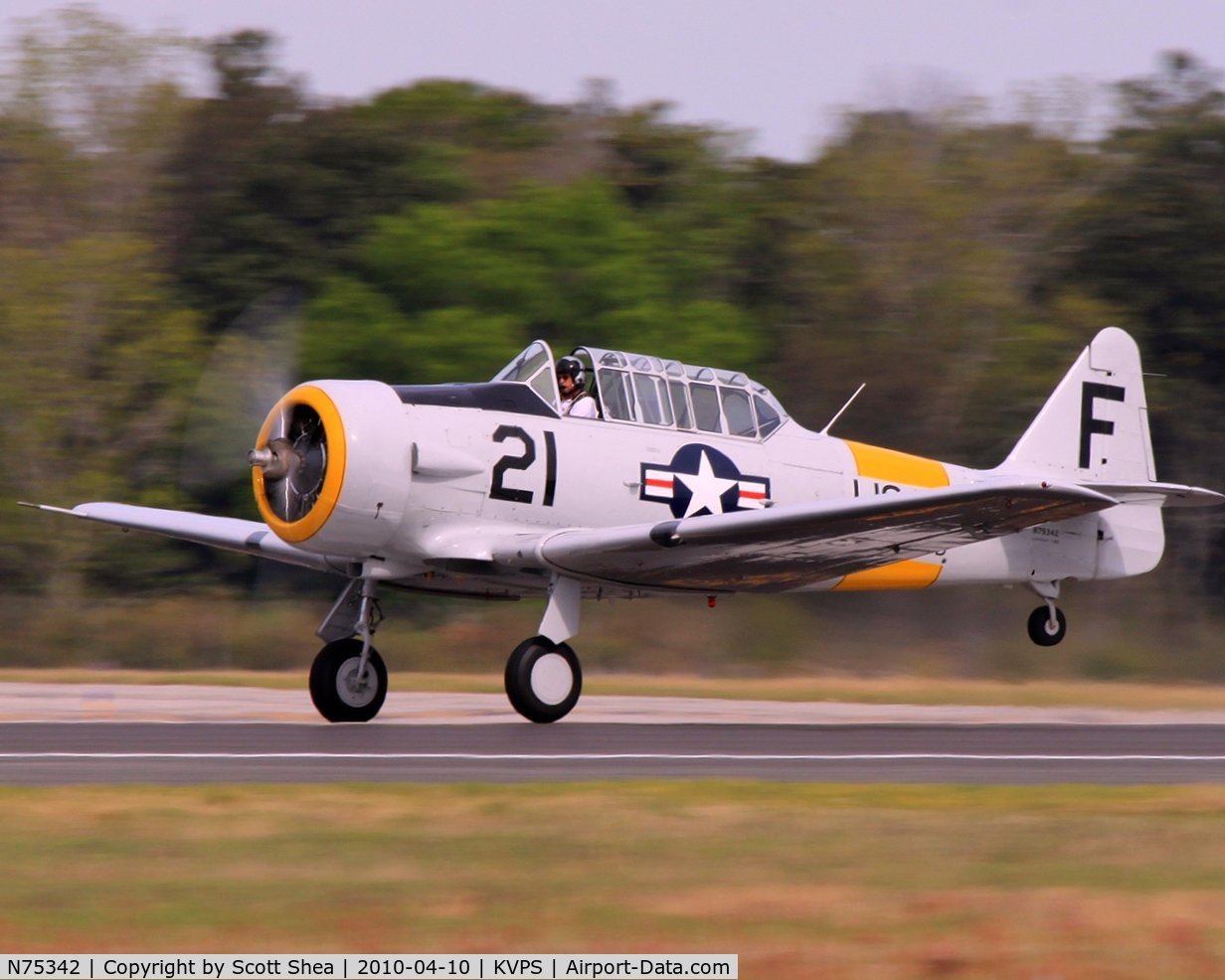 N75342, 1956 North American AT-6D Texan C/N 42-44641, Taking off for a display at Eglin AFB