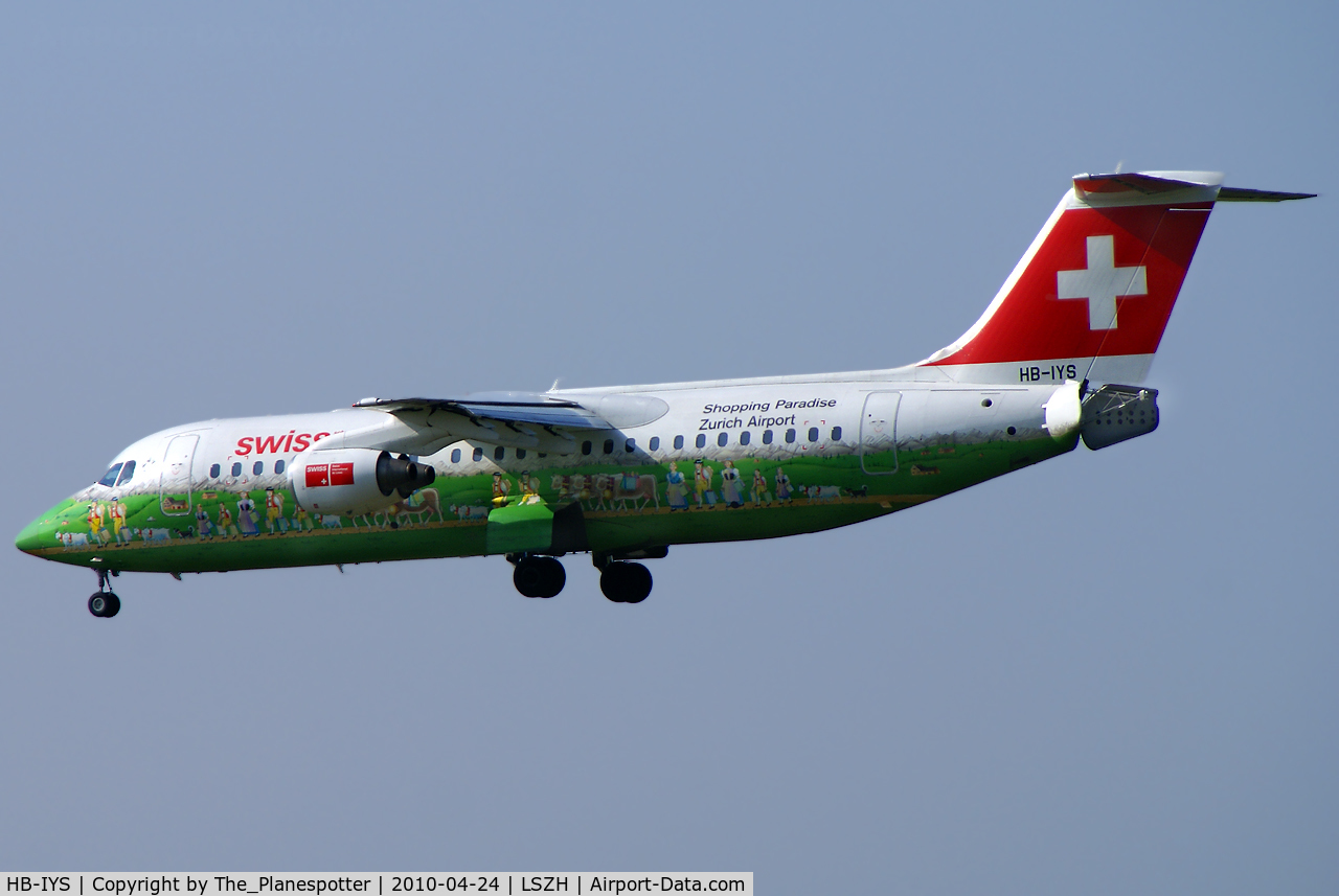 HB-IYS, 2001 British Aerospace Avro 146-RJ100 C/N E3381, The flying Shopping Promoter from Swiss European.