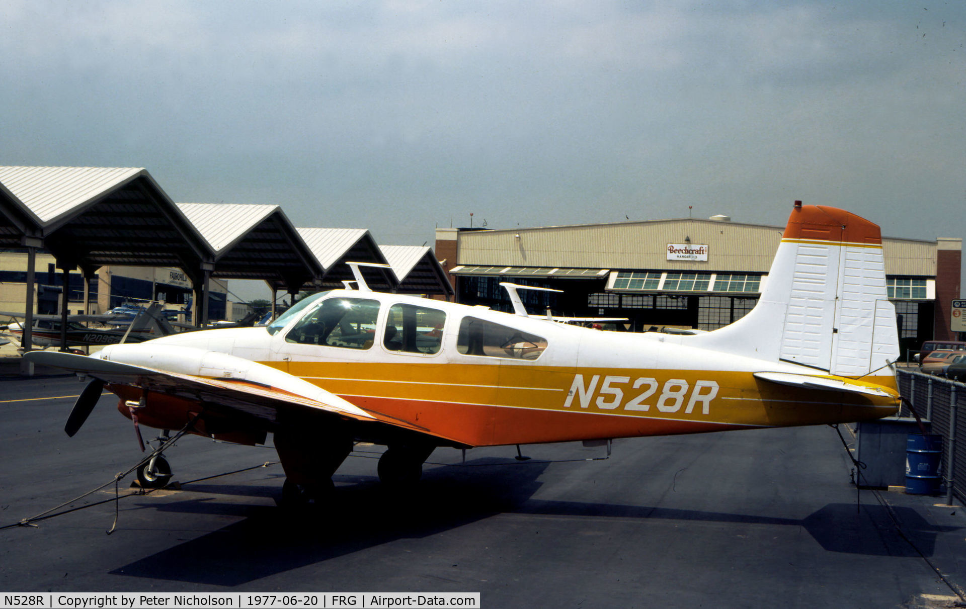 N528R, 1960 Beech B95 Travel Air C/N TD-352, Beech Travel Air at Republic Airport on Long Island in the Summer of 1977.