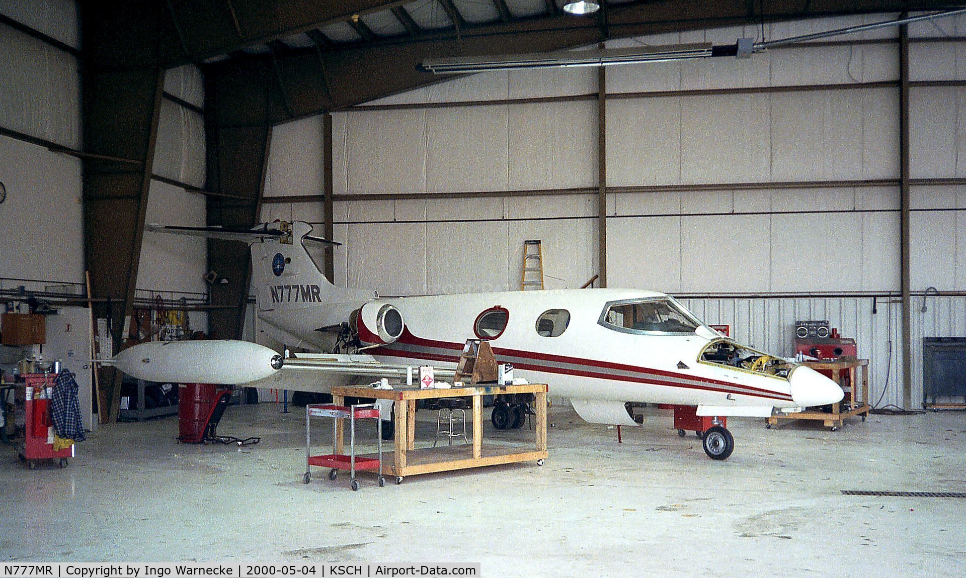N777MR, 1967 Learjet 24 C/N 24-142, Learjet 24 undergoing maintenance (engine change?) at Schenectady county airport