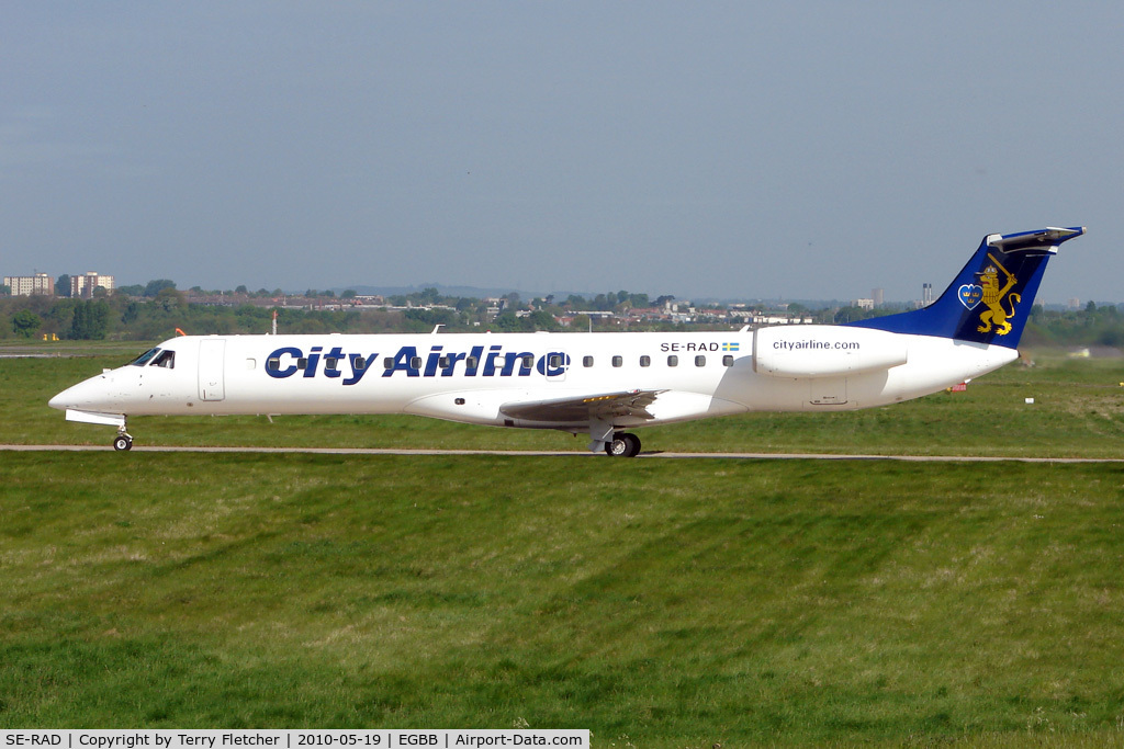SE-RAD, 2001 Embraer EMB-145EU (ERJ-145EU) C/N 145458, City Airlines EMB145 about to depart from Birmingham