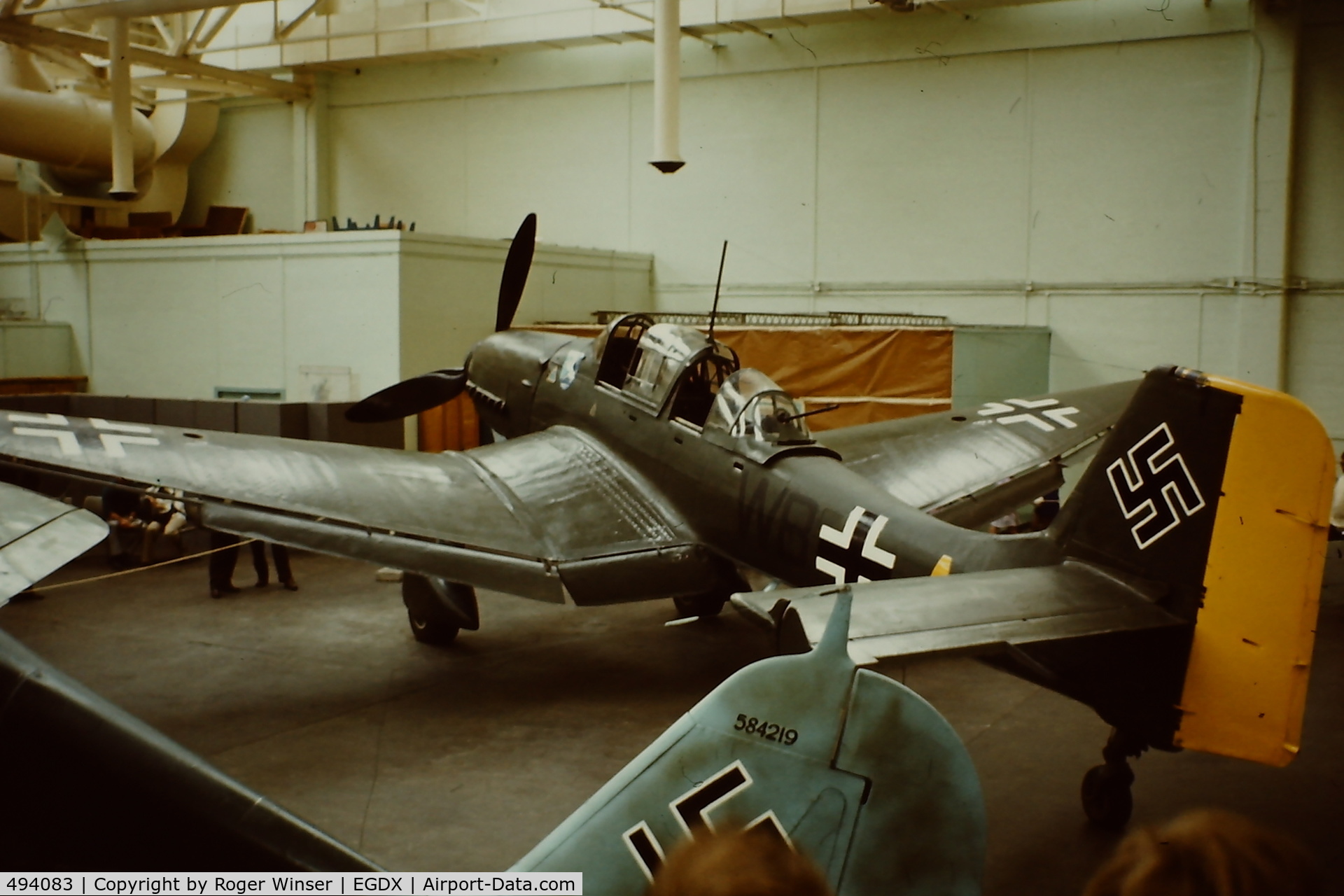494083, 1941 Junkers Ju-87D Stuka C/N Not found 494083, Coded W8+A. Part of the Historic Aircraft Collection at RAF St Athan, mid-1970's
